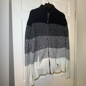 XIOS New York Men’s Full Zip Navy & White Striped Sweater Size XXL 100% Cotton